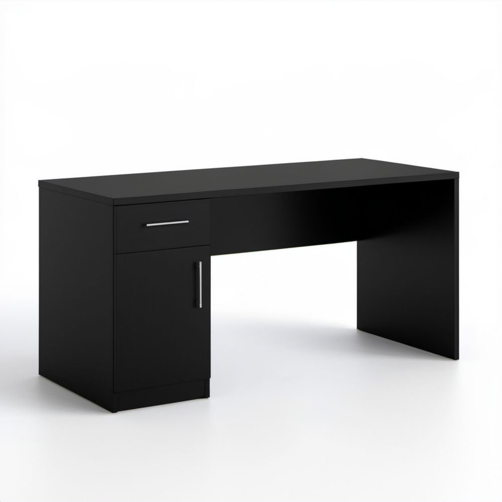 Czarne biurko komputerowe z płyty wiórowej 120 x 60 x 75 cm z szafką i szufladą