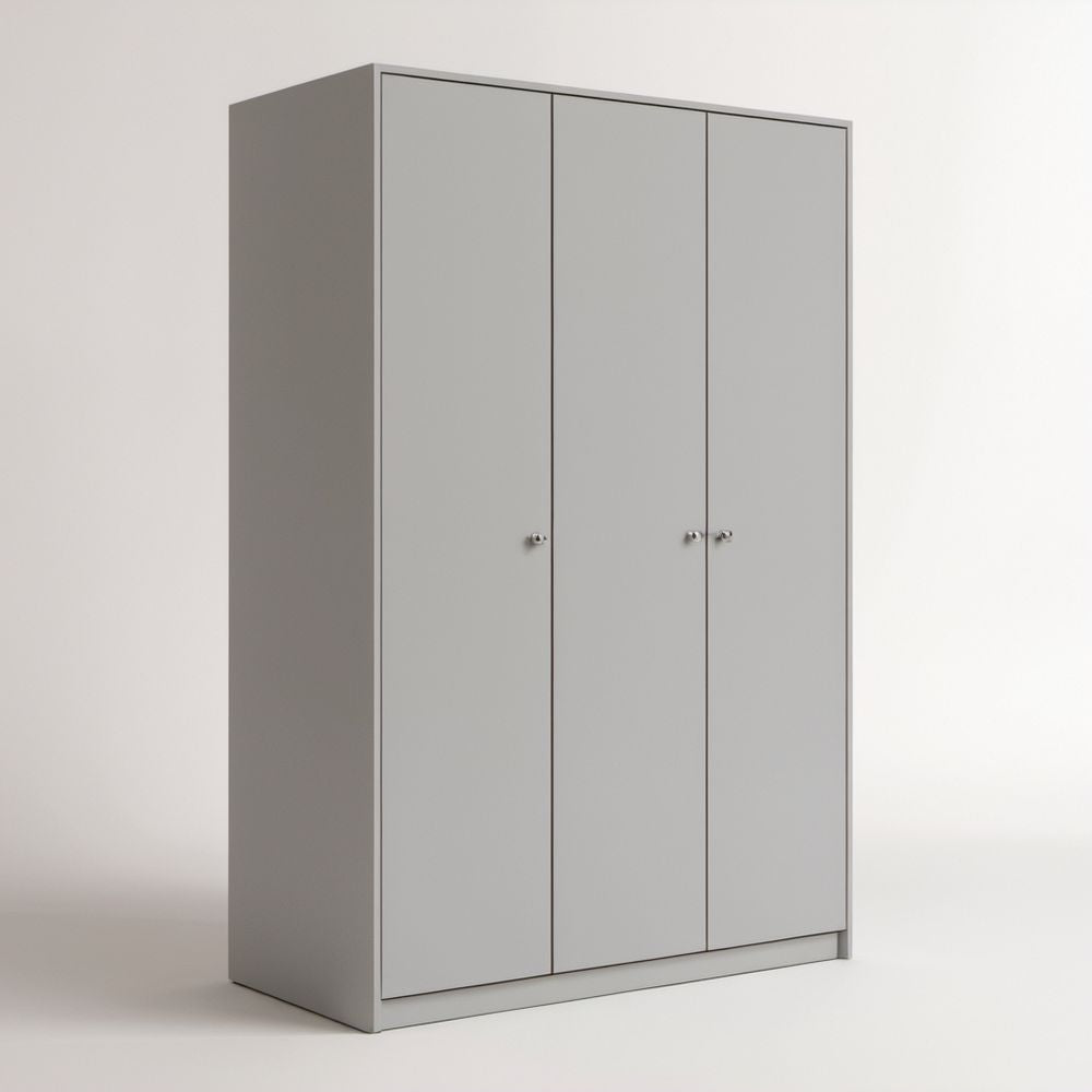 Szara trzydrzwiowa szafa ubraniowa z płyty wiórowej laminowanej 120 × 52 × 200 cm