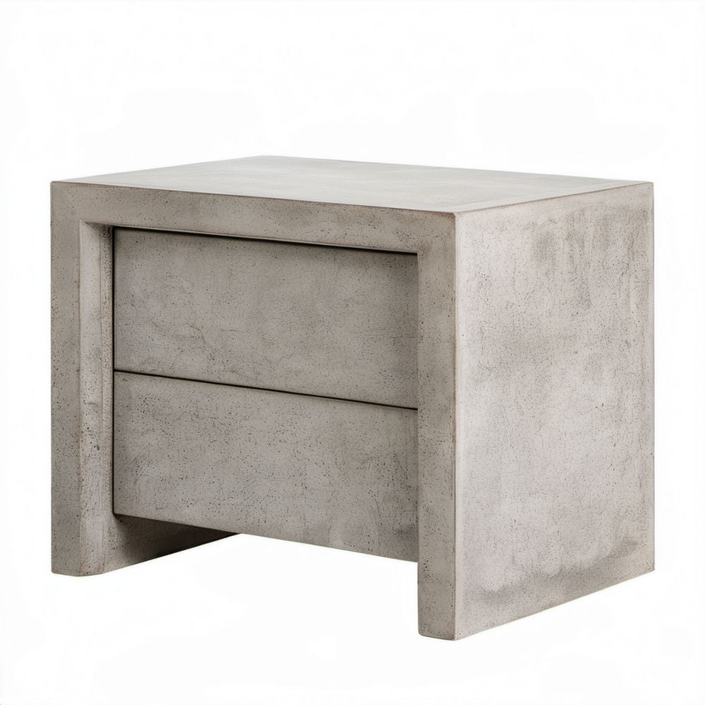 Szara betonowa szafka nocna z 2 szufladami, 50 × 50 × 40 cm