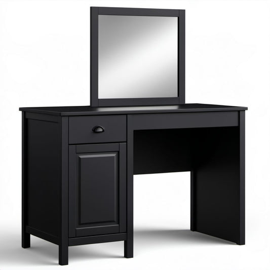 Czarna toaletka z lustrem z płyty MDF, 90 x 40 x 140 cm
