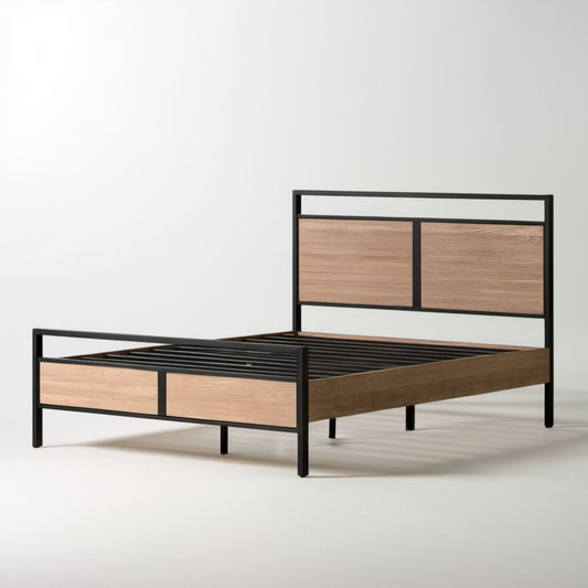 Rama łóżka dwuosobowego 160 x 200 cm czarna i brązowa ze stali oraz płyty MDF