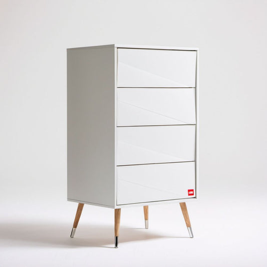 Biała komoda z 4 szufladami z płyty MDF i MDP, 60 × 40 × 110 cm