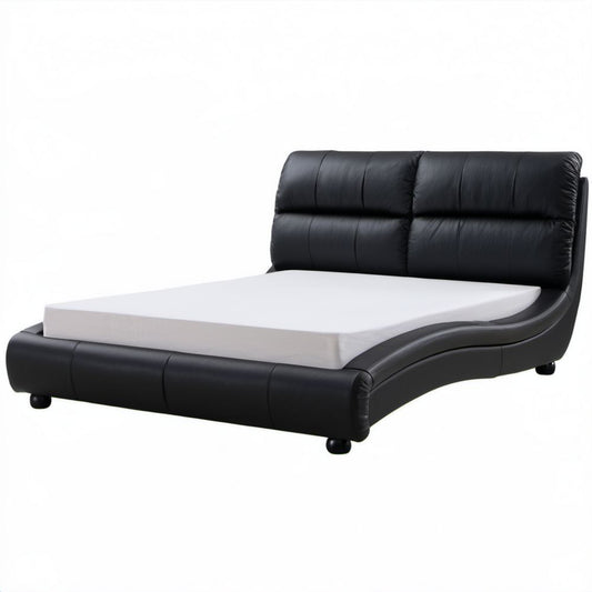Łóżko tapicerowane czarne ze skóry syntetycznej PU z materacem 160 x 200 cm